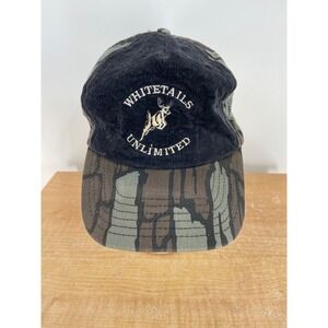 Whitetails Unlimited Trebark Camo Corduroy Snapback Hat Vintage Hunting Cap
